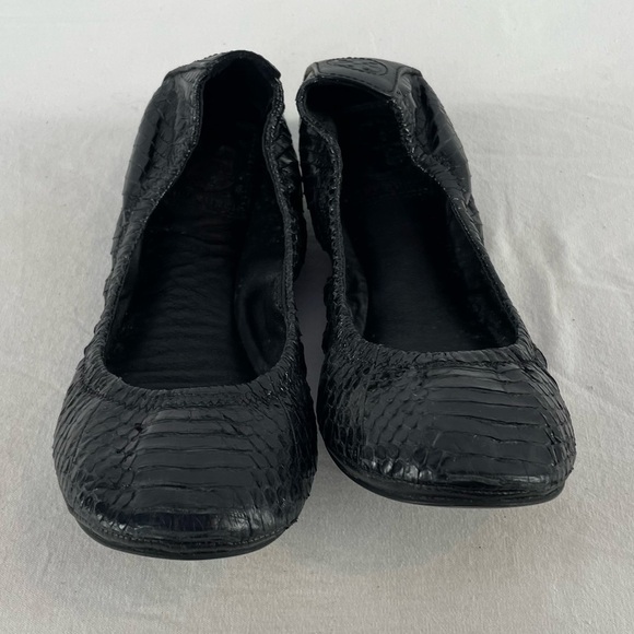 Tory Burch Snakeskin Embossed Leather Ballet Slipper Flat‎ in Black Size 7 - Picture 3 of 8